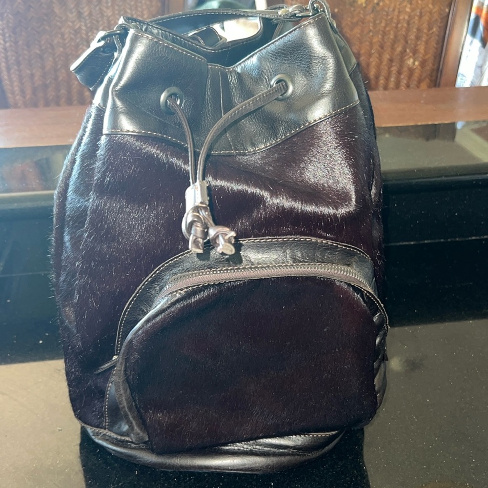Chocolate brown calf hair shoulder bag